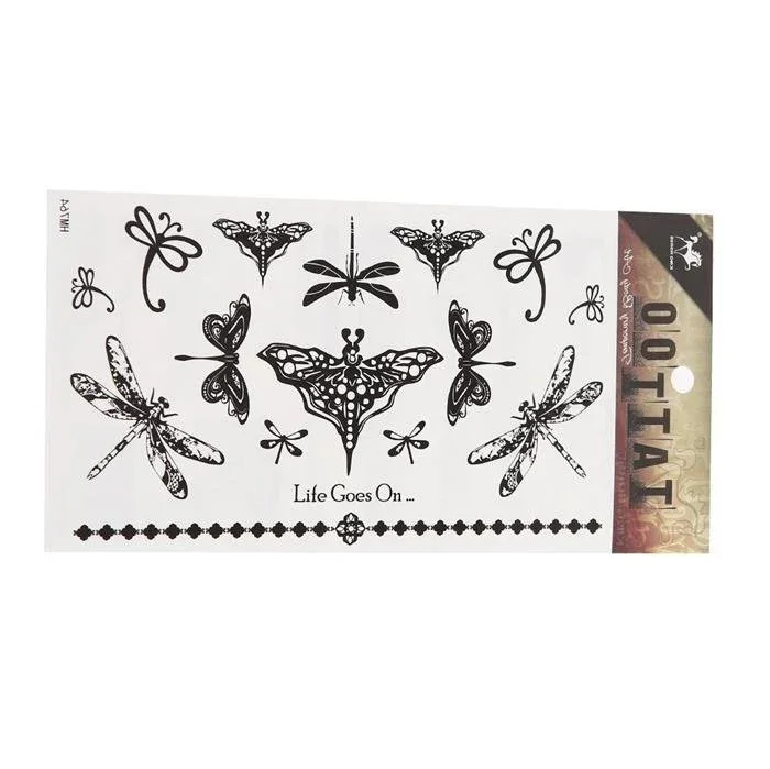 Klebetattoo Libellen verschiedene Designs schwarz Spruch Armband 16 Motive 1 Bogen - chic - net.de