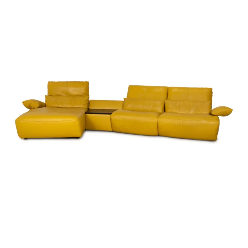 Koinor Easy Leder Ecksofa Gelb Grün Sofa Couch elektrische Funktion Recamiere links