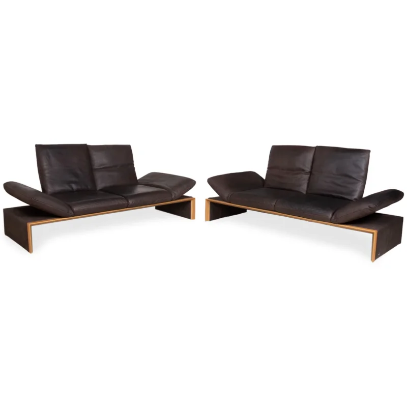 Koinor Harriet Garnitur Leder Holz 2x Zweisitzer Braun Mokka manuelle Funktion Sofa Couch