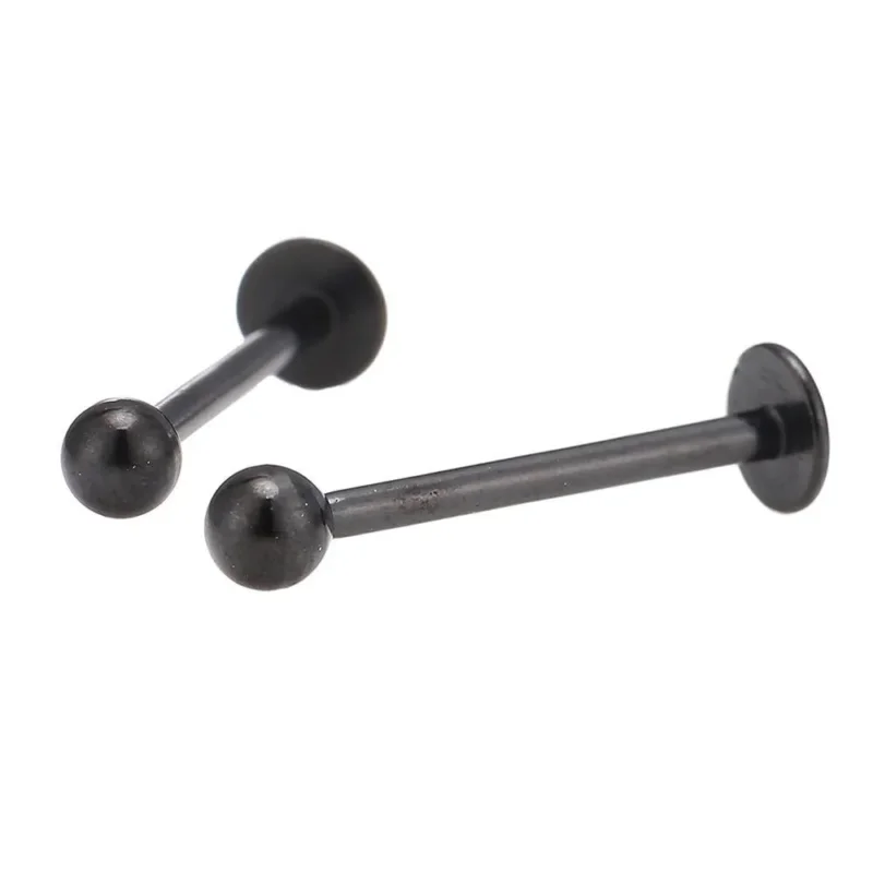 Labret Stecker modisches Piercing aus Edelstahl 14mm lang schwarz mit Kugel 3mm - chic - net.de