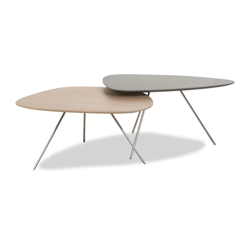 Leolux Liliom Holz Couchtische 3-eckig 4-eckig Grau Anthrazit Taupe Beige