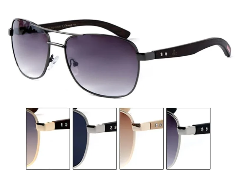 LOOX Sonnenbrille Pilotenbrille 400UV getönt Bambusholz Bügel rot - Modell Saigon - chic - net.de