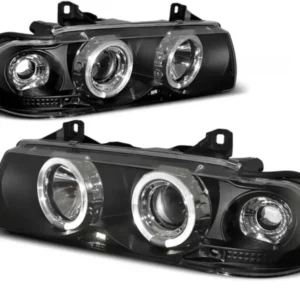 Schwarze LED Angel Eyes Scheinwerfer für BMW E36 Limo Touring, Set