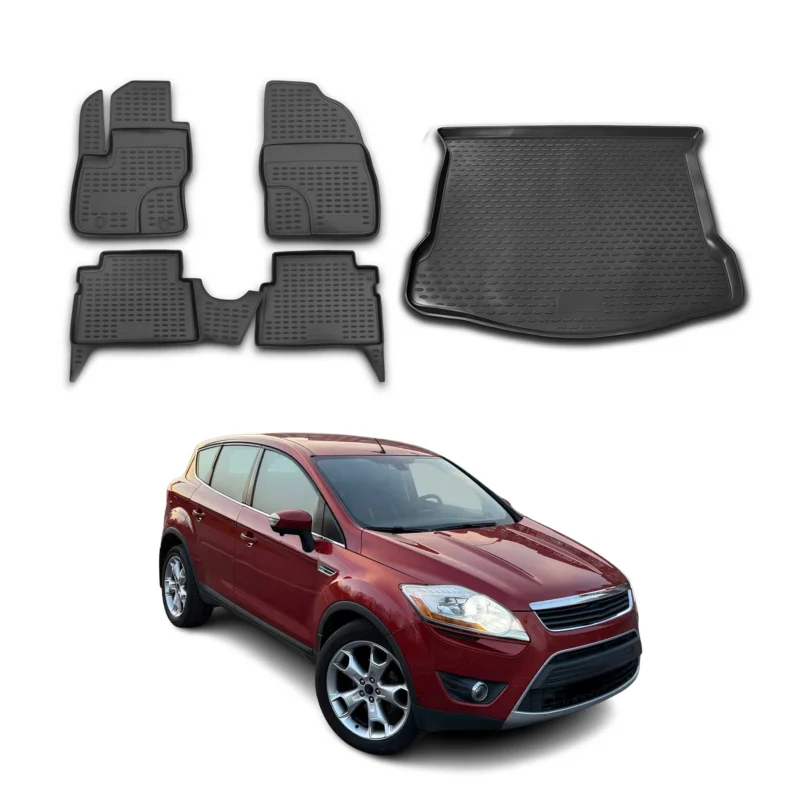 Fußmatten & Kofferraumwanne Set für Ford Kuga I 2008-2012 Gummi TPE Schwarz 5x