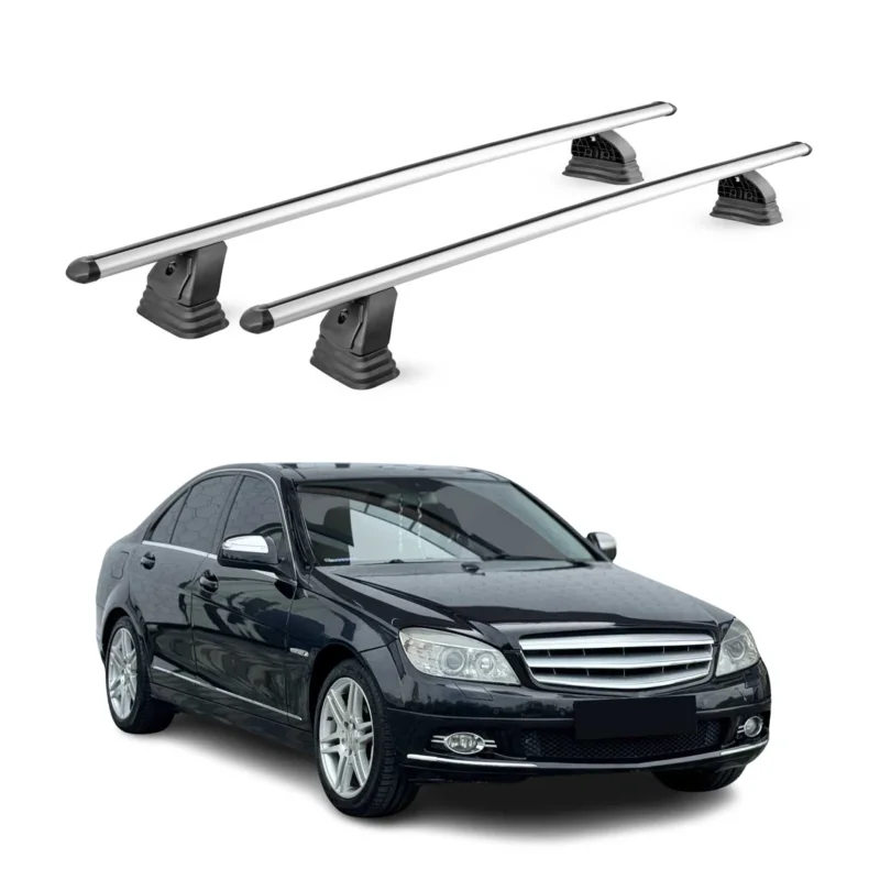 Alu Dachträger für Mercedes C Klasse W204 2008-2014 TÜV T-Nut 75 kg 2tlg Silber