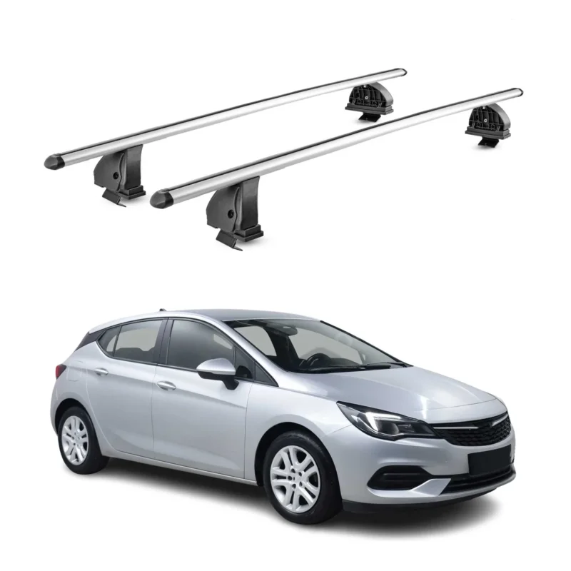 Alu Dachträger für Opel Astra K 2015-2021 TÜV T-Nut Abschließbar 2tlg Silber