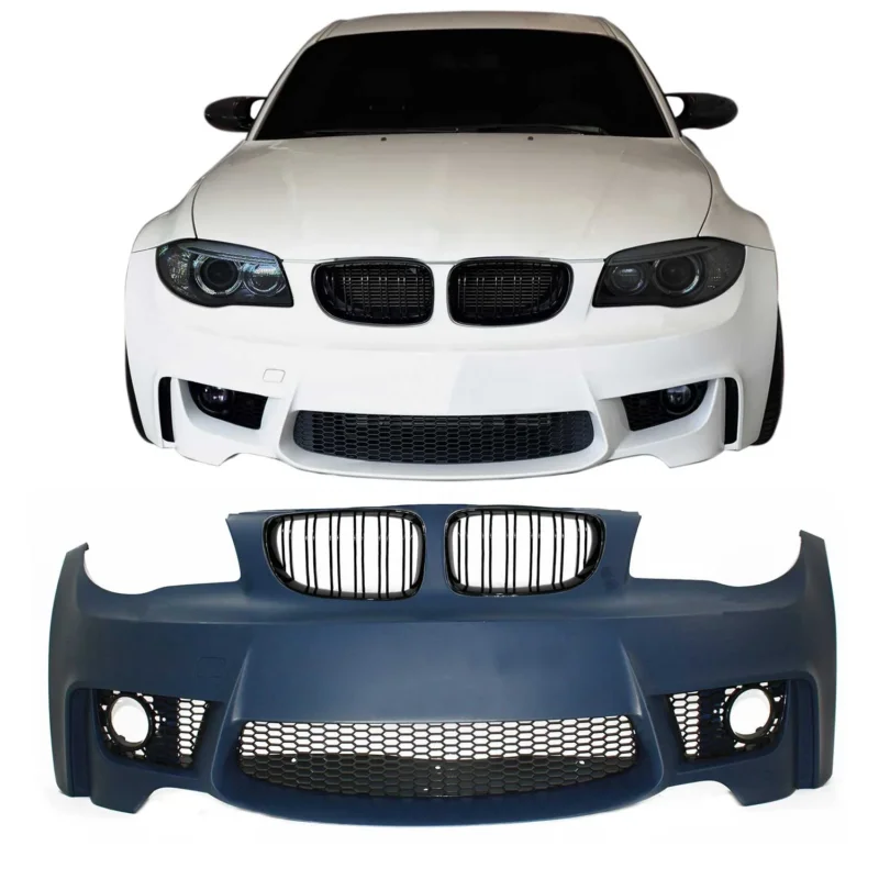 JOM Frontstoßstange für BMW E81/E82/E87/E88 2004-2013 Doppelrippen Grill Schwarz