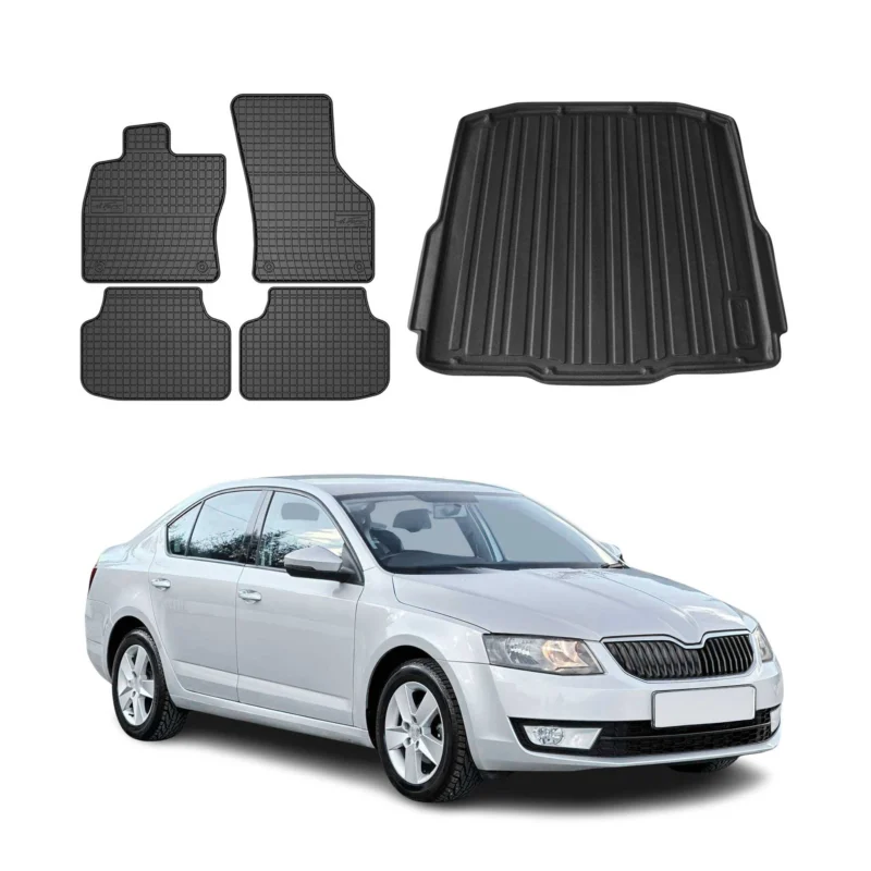 Fußmatten & Kofferraumwanne Set für Skoda Octavia Kombi 2012-2019 Gummi 5x
