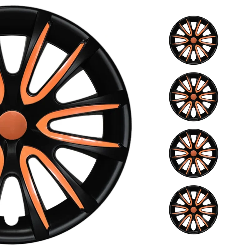 4x Radkappen Radzierblende für 16" Zoll Stahlfelgen Matt Schwarz Orange