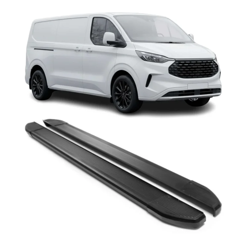 Trittbretter Seitenschweller für Ford Tourneo Custom 2023-2026 L2 Schwarz Alu 2x