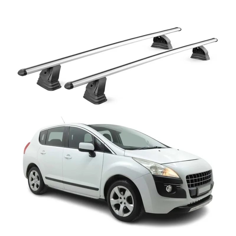 Alu Dachträger für Peugeot 3008 I 2009-2016 TÜV T-Nut Abschließbar 2tlg Silber