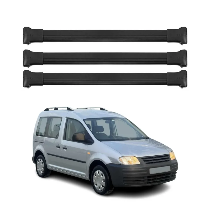 Dachträger Grundtäger für VW Caddy 2004-2020 75kg Aluminium Schwarz 3 tlg
