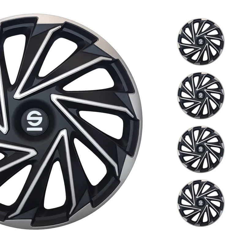 Radkappen Radzierblenden Sparco Varese 14" Zoll Abdeckung Set Silber Schwarz 4x