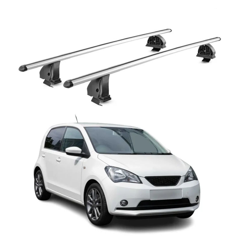 Alu Dachträger für Seat Mii 2011-2021 TÜV Abschließbar T-Nut 75 kg 2tlg Silber