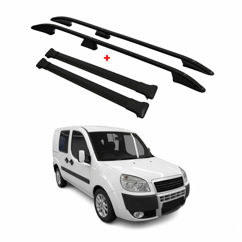 Dachreling + Dachträger SET für Fiat Doblo 2000-2010 Kurzer Aluminium Schwarz 4x