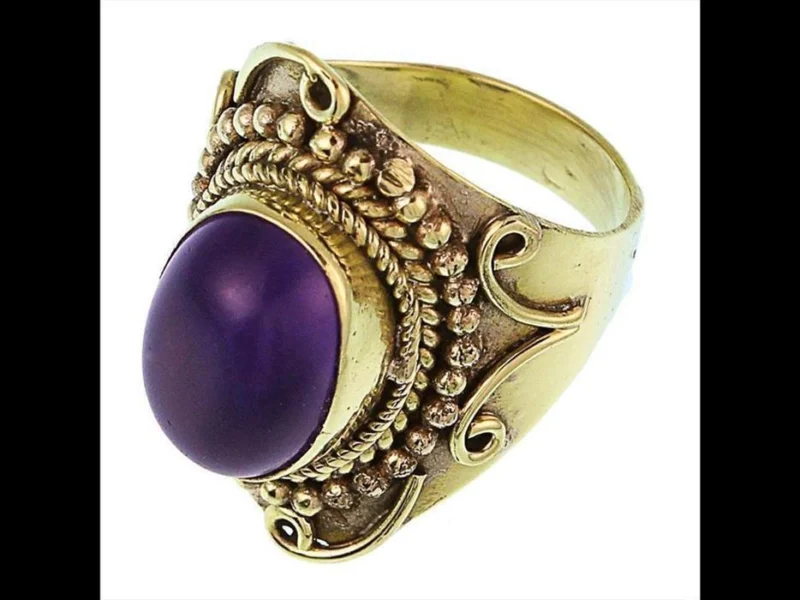 Messing Ringe Amethyst oval Bögen Punkte Seil breit antik golden nickelfrei oxidiert Tribal Schmuck - chic - net.de