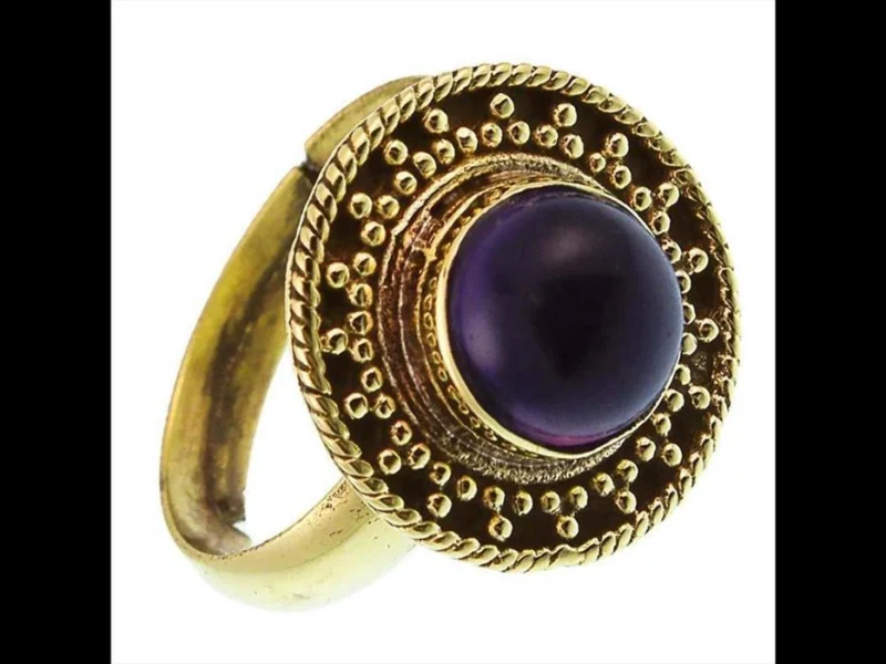 Messing Ringe Amethyst rund Seil Dreiecke antik golden verstellbar Tribal Schmuck - chic - net.de