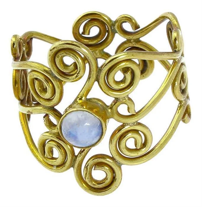Messing Ringe breit weiß Stein Spirale verschnörkelt antik golden nickelfrei Tribal Steinringe - chic - net.de