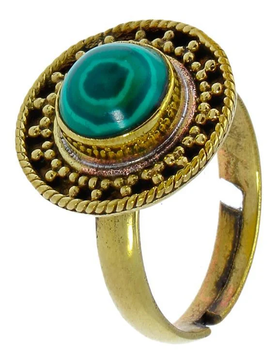 Messing Ringe Malachit rund Seil Dreiecke antik golden nickelfrei verstellbar Tribal Schmuck - chic - net.de