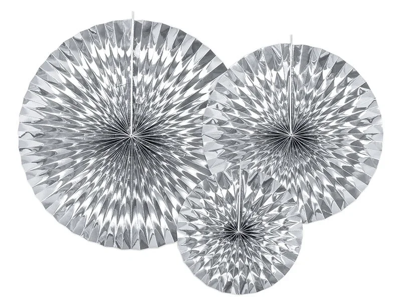 Papieren Waaiers Zilver Folie Set 23 - 40cm 3 delig van Partydeco koop je bij Partywinkel