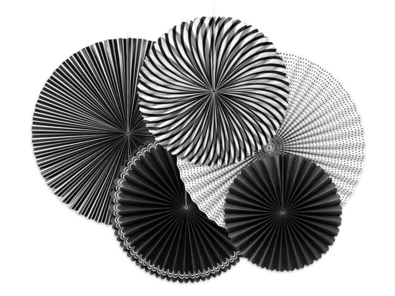 Papieren Waaiers Zwart Wit Set 25 - 40cm 5 delig van Partydeco koop je bij Partywinkel