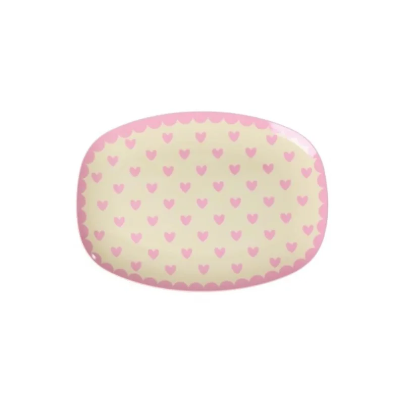 Melamin Platte rechteckig "Favorite Hearts" - S (Dark Pink)