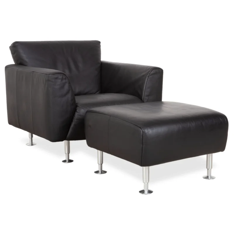 Rolf Benz 250 Garnitur Leder Sessel Hocker Schwarz