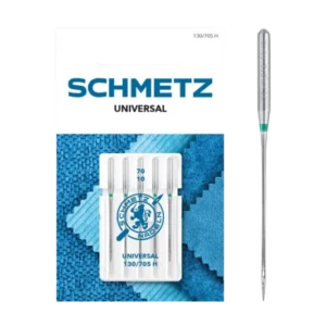 Schmetz Universal / System 130 / 705 H in vollständiger Frontansicht der Verpackung mit freigestellter Euroloch-Aussparung