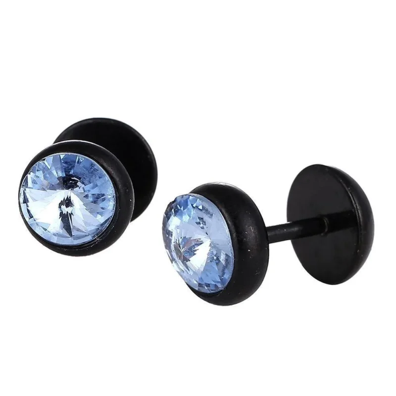 Schraubverschluss Fake Piercing Expander Edelstahl schwarz hellblauer Zirkonia Stein Ø 13 mm - chic - net.de