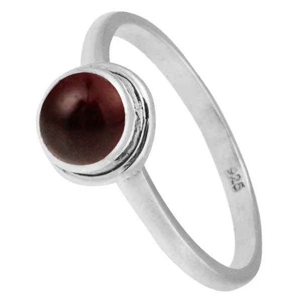 Silberring Granat 6 mm rot rund Rand 925er Sterling Silber Stein Ringe Schmuck 52 (16.5) - chic - net.de