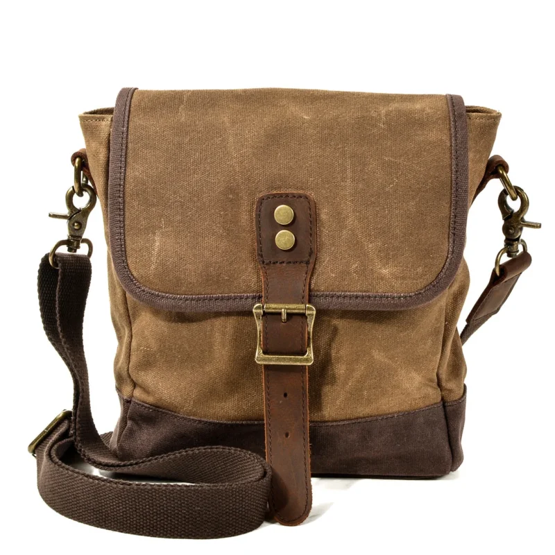 HorizonPath – Kompakte Vintage-Schultertasche – Hochwertige gewachste Baumwolle und Vollnarbenleder