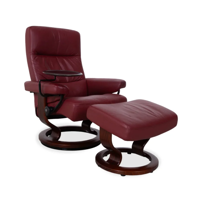 Stressless Atlantic Leder Sessel mit Hocker Rot Echtleder Stuhl Relax Funktion und Ablage