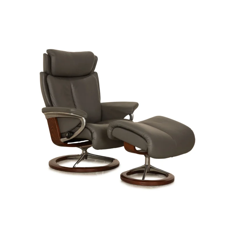 Stressless Magic Leder Sessel inkl. Hocker Grau Größe M