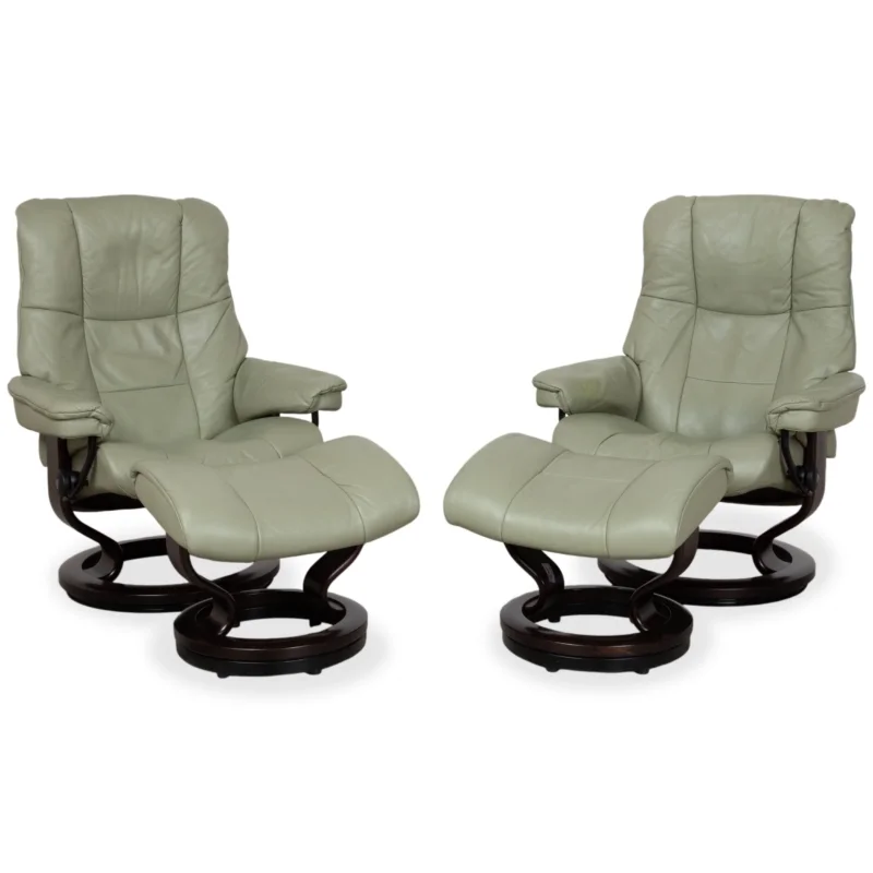 Stressless Mayfair Leder 2x Sessel GrĂĽn Salbei inkl. Hocker Relaxfunktion