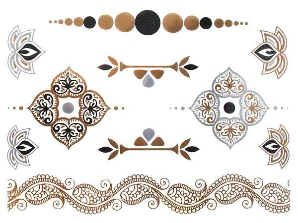 Tattoo golden silbern temporär Motivbogen Klebetattoos Ornamente Kreise Schmuck Tattoos - chic - net.de