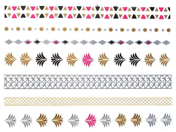 Tattoo golden silbern temporär Motivbogen Klebetattoos rosa Farn Ketten Schmuck Tattoos - chic - net.de