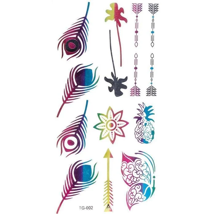Tattoo Motivbogen schilldernd bunt temporär Klebetattoos Ananas Pfau Schmuck Tattoos - chic - net.de