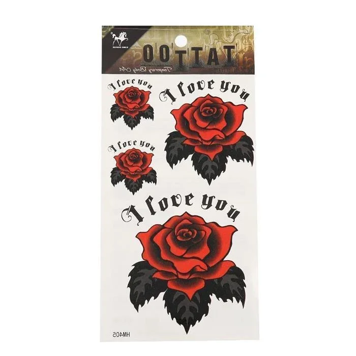 Tattoo Rosen rot groß klein schwarz Spruch I love you 4 Motive 1 Bogen - chic - net.de