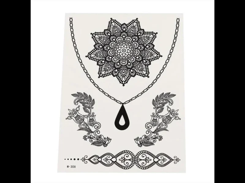 Tattoo schwarz Blumen Blüte Ranken Schnörkel Kette 5 Tattoos 1 Bogen - chic - net.de