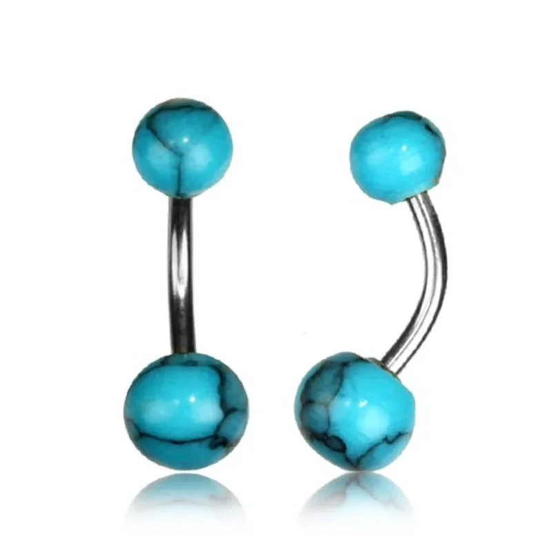 Türkis Bauchnabelpiercing Edelstahl Kugeln Stein türkis gemasert - chic - net.de