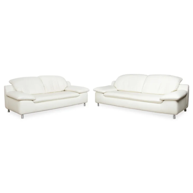 Willi Schillig Amore Garnitur Leder Dreisitzer Zweisitzer Creme Sofa Couch manuelle Funktion Stauraum